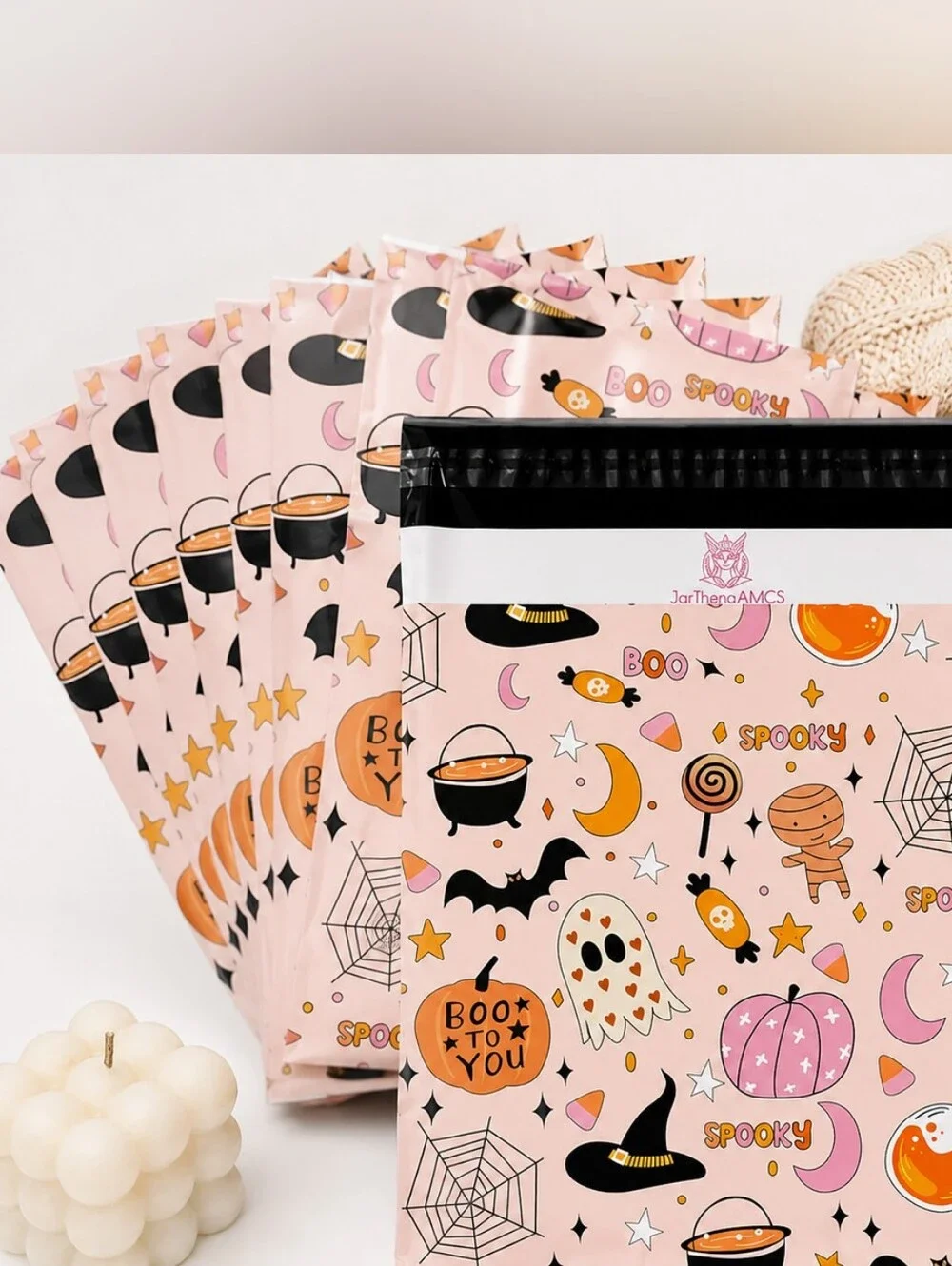 50 Halloween Spooky Heart Pumpkin Poly Mailers, 10x13 Inch Polymailers Ghost